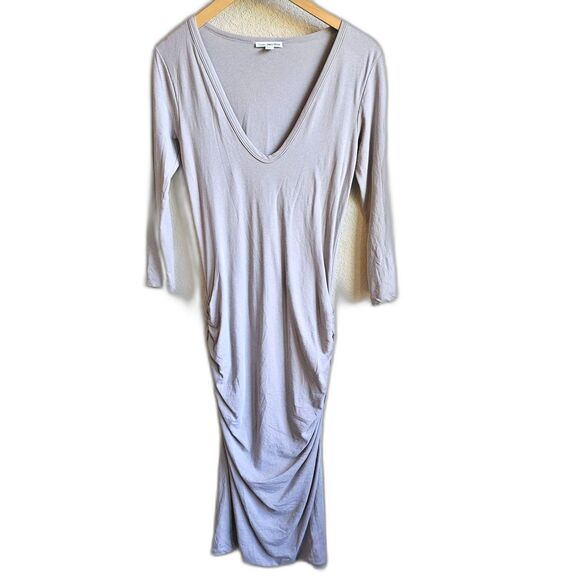 standard james perse dress Size 2 Lught Gray Side Ruched Midi Bodycon - Picture 1 of 6